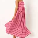 chouyatou Women's Striped Back Smocked Maxi Dress Sexy Spaghetti Strap Cut Out Flowy Swing Long Dress (Pink, M)