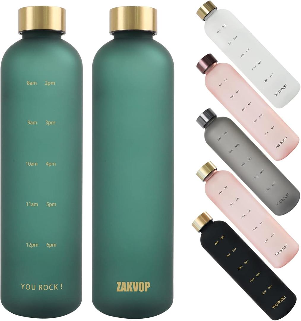 32oz Water Bottles with Times to Drink, Motivational Water Bottle with Time Marker, BPA Free Reusable Water Bottle with Hydrating Reminder for Gym Fitness Workout Travel (Green)