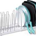 YouCopia StoreMore Expandable Cookware Rack, Adjustable Pan Organizer for Kitchen Cabinet Storage, White