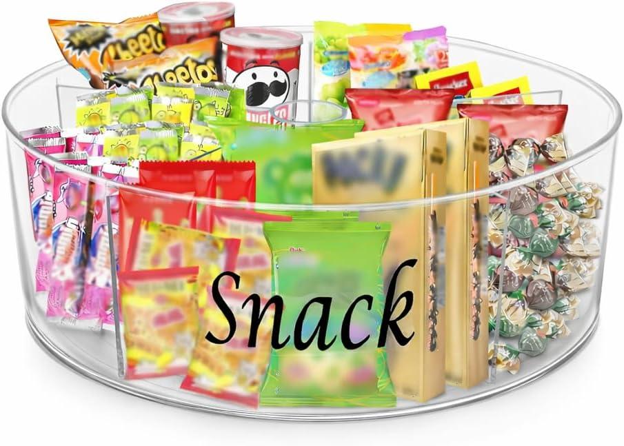 Snack Bar Station Bins, Transparent Rotating Snack Storage Pantry for Office Party Kitchen Cabinets Table, Snacks Basket Organizer, Snacks Holder Shelf, Carousel Storage for Food, Spices, Cosmetics
