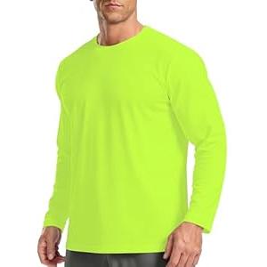 Mens Long Sleeve Shirts Moisture Wicking UPF 50+ Quick Dry Athletic T-Shirts for Fishing Hiking Rash Guard (Small, Yellow)