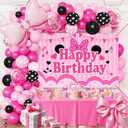 Pink Birthday Party Supplies - Pink and Black Balloon Arch Garland Kit Decorations,Backdrop for Boys Kids