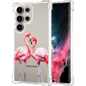 Hungo Compatible for Samsung Galaxy S25 Ultra Case for Women Girls Clear Design Cute,Girly Girls Skin Pink Couple Flamingos in Love Heart Animal