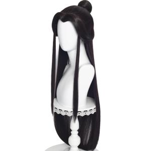 Half and Half Xie Lian Cosplay Wig Long Straight Black Brown Anime Wig with Bun 31.5'' Synthetic Hair for Men Women Halloween Party Daily