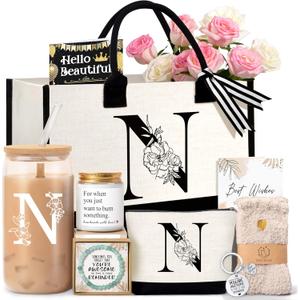 Birthday Gifts for Women, Monogrammed Initial Gift for Teacher Wife Mom, Tote Bag