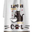 Cat Funny Kitchen Towels - 15x28 Inch Decorative Waffle Microfiber Dish Cloths Cute Absorbent Reusable Hand Tea Towels with Hanging Loop Black Cats Gift for Cat Lovers