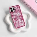 NITITOP Compatible with iPhone 13 Pro Case Clear Cute Rose Flower Floral Leaves Pattern for Women Girls Color Frame Slim Durable Shockproof Protective Phone Cover - Rose Red
