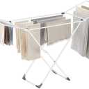 SONGMICS Clothes Drying Rack, Metal Laundry Drying Rack, Foldable, Space-Saving, Free-Standing Airer, with 2 Gullwings, Indoor Outdoor Use, Bed Linen Clothing, White ULLR540W01