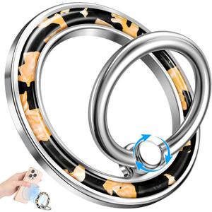 LISEVO Phone Ring Holder Compatible with MagSafe - Magnetic Cell Phone Grip Magnet Removable Finger Ring Grip Stand Cute Girly Kawaii Black Gold Design for iPhone 17 Pro Max 16 15 14 13 12 Series