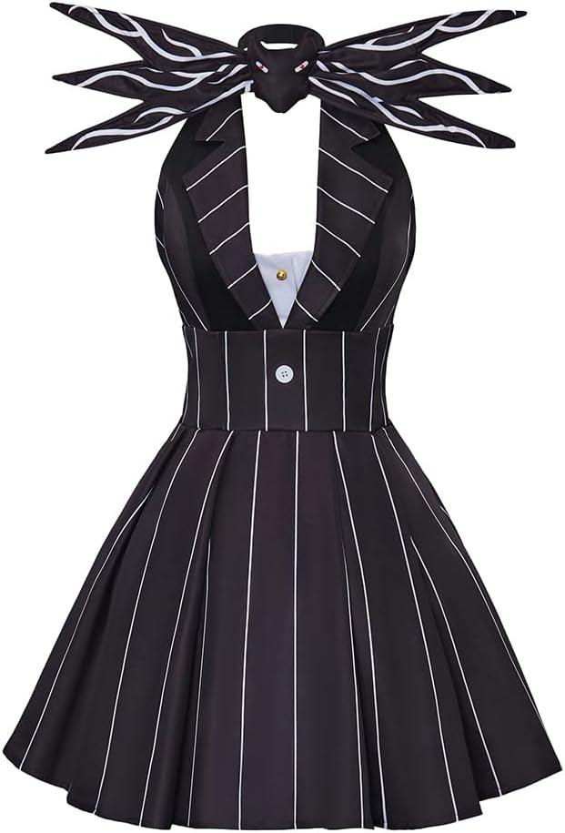 Jack Dress Costume Women's Nightmare Cosplay Black Striped Jack Christmas Dress S