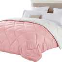 Seward Park Full Queen Size Pink Beige White Comforter, All Season Soft Reversible Bedding, Cooling Lightweight Fall Blanket, Girls Bedspread