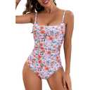 AI'MAGE Women's One Piece Swimsuits Tummy Control Bathing Suits Cutout High Cut Ruched Adjustable Strap Swimwear, Size L