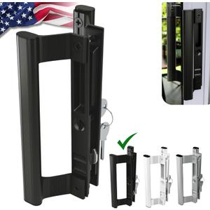 Sliding Glass Door Handle Set with Interior and Exterior Handles, 6-5/8", Fits 1" to 1-1/8" Thick Doors. (Black, Straight Tube Handle with Key)