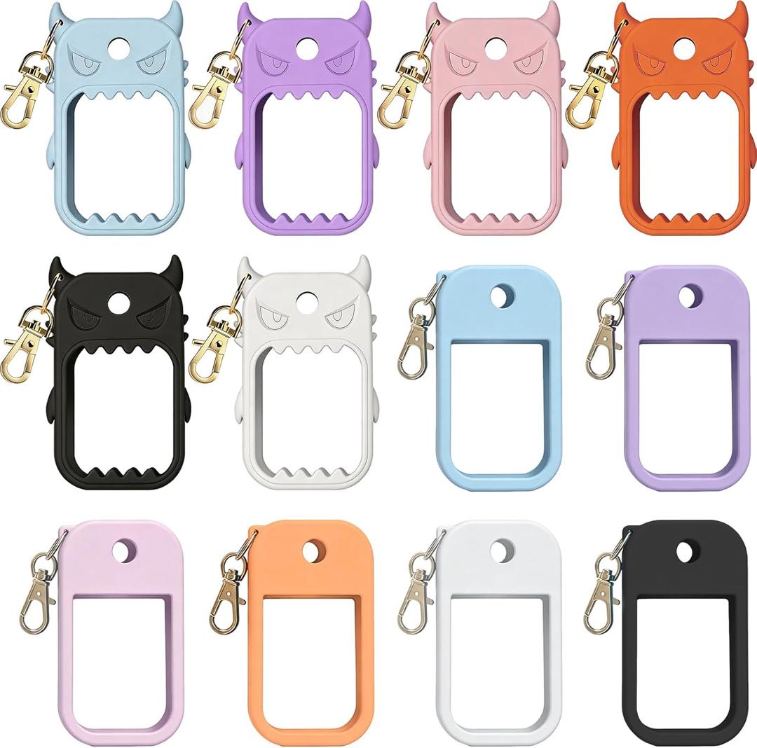12 Pack Silicone Case Compatible with Touchland Hand Sanitizer Spray 1 fl oz, Regular and Devil Ear Design, Keychain Holder for Power Mist and Glow Mist, Protective Spray Case Set