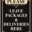 Faittoo Please Leave Packages and Deliveries Here Sign,  Black - 14 x 10 inch Aluminum - 1 Pack Reflective Aluminum Sign, UV Protected and Weatherproof, Durable Ink, Easy to Install and Read, Indoor/Outdoors Use