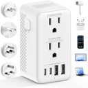 Upgraded 2500W 220V to 110V Voltage Converter US to Europe, Power Converter Adapter Combo with 2 USB-A 2 USB-C Port & UK/AU/US/IT/European/Asia Travel Outlet Plug Adapters for Hair Dryer