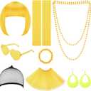 Colorful Short Bob Wigs Set with Party Neon Wig Tutu Skirt Leg Sleeve 80s Accessories for Bachelorette Party Costume (Yellow)