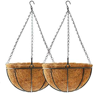 Hanging Plant Basket Flower Holder (2pack, 16 inch)-Metal Wire Round Hanging Basket Planter with Coco Fiber Liners for Plants Flower Pots Outdoor Garden Porch and Balcony Decor