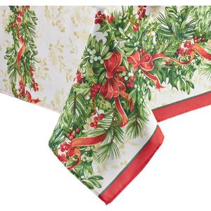 Elrene Home Fashions Holly Traditions Fabric Wrinkle Resistant Holiday Tablecloth, 60" x 144", Oblong, Multi