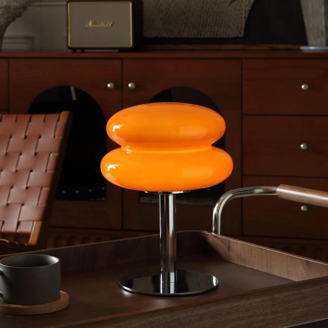 Glivpny Mushroom Lamp Table Lamp for Night Stands,Mid Century Modern Desk Lamps for Bedroom, Vintage Dimmable Bedside Small Cute Lamps, Cool Aesthetic House Warming Gifts New Home Decor (Orange)