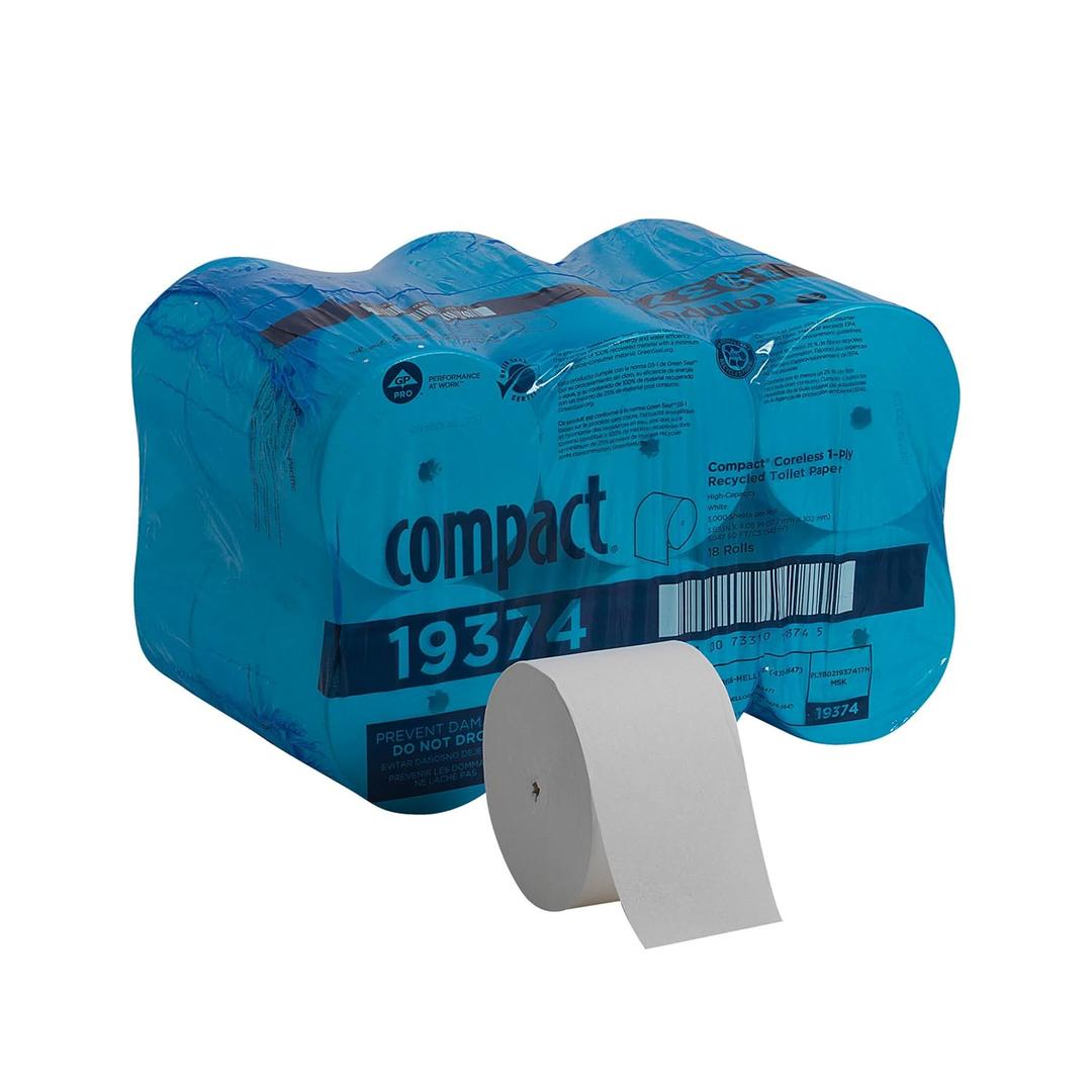 Georgia-Pacific Compact Coreless 1-Ply Recycled Toilet Paper by GP PRO (Georgia-Pacific), 19374, 3,000 Sheets Per Roll, 18 Rolls Per Case