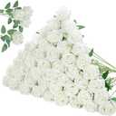 InnoGear 50 Pcs White Roses Artificial Flowers, Fake Velvet Silk Rose Bulk Faux Flower for Decoration DIY Wedding Centerpieces Proposal Bridal Bouquets Shower Party Home Floral Decor (50, White)