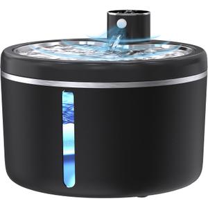 Cat Water Fountain Cordless, 108oz/3L Pet Fountains for Cats Indoor with Stainless Steel Tray, Battery Operated Cat Drinking Fountain with Motion Sensor, Ultra Quiet Pump with 2 Filters (Black)