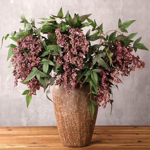 Zeyune 3 Pcs Artificial Dusty Plum Berry Stem Spring Faux Flowers Picks Branches Fake Realistic Sedum Stem Spray for Wedding Holiday Seasonal Farmhouse Mantel Harvest DIY Home Decorations(35 Inch)