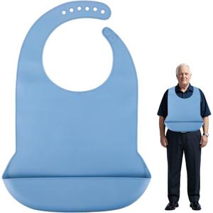 Adult Bibs for Women/Man1 Pack Adult Silicone Bib for Eating Washable Waterproof Bibs for Adults with Crumb CatcherGift for Mom/Dad (Blue)