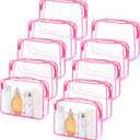 Tbestmax 10 Pack Clear Cosmetic Bags Makeup Bags Portable Waterproof TSA Approved Travel Toiletry Bags Large Organizer Rose Red, 9.8" x 7.1" x 2.4"