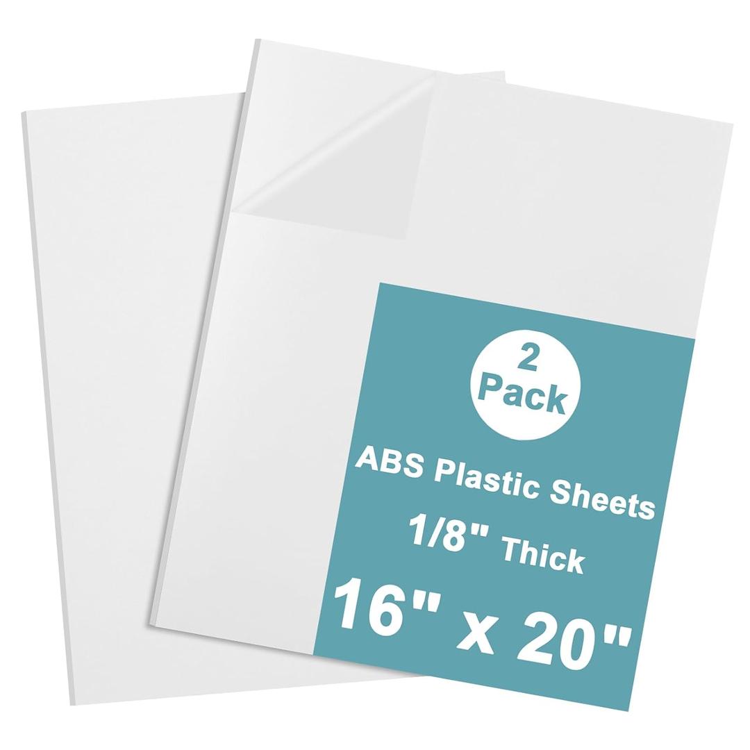 Lswteiz 2Pack White ABS Plastic Sheet 16" x 20" x 1/8" Thick White Rigid Thermoplastic Sheet (Upgrade Surface) 3MM Flexible High Tensile Large ABS Moldable Plastic Panel for Crafts, DIY, Signs