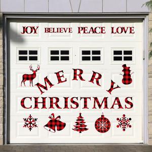 BBTO 25 Pcs Merry Christmas Garage Door Magnet Decorations Xmas Garage Door Decor Christmas Magnets Stickers for Fridge Kitchen Car Magnetic Indoor Outdoor Decorations (Plaid Style)
