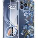 GVIEWIN for iPhone 17 Pro Max Case with Screen Protector, Upgraded [Full Camera Protection] [Non Yellowing] Floral Slim Shockproof Clear Women Phone Cover for iPhone 17 Pro Max 6.9" (Aconite/Blue)