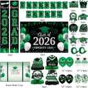Graduation Decorations Class of 2026, Green Graduation Decorations Set, Banner & Backdrop, Porch Sign, Hanging Swirls, Balloons, Honeycomb Centerpieces, Graduation Guest Book for Congrats Grad Party