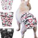 CuteBone Washable Dog Diapers Female No Tail Hole 3 Pack Reusable Doggie Period Training Pants for Docked-Tail Frenchie French Bulldog Boston Terrier Without Tail WWD03M