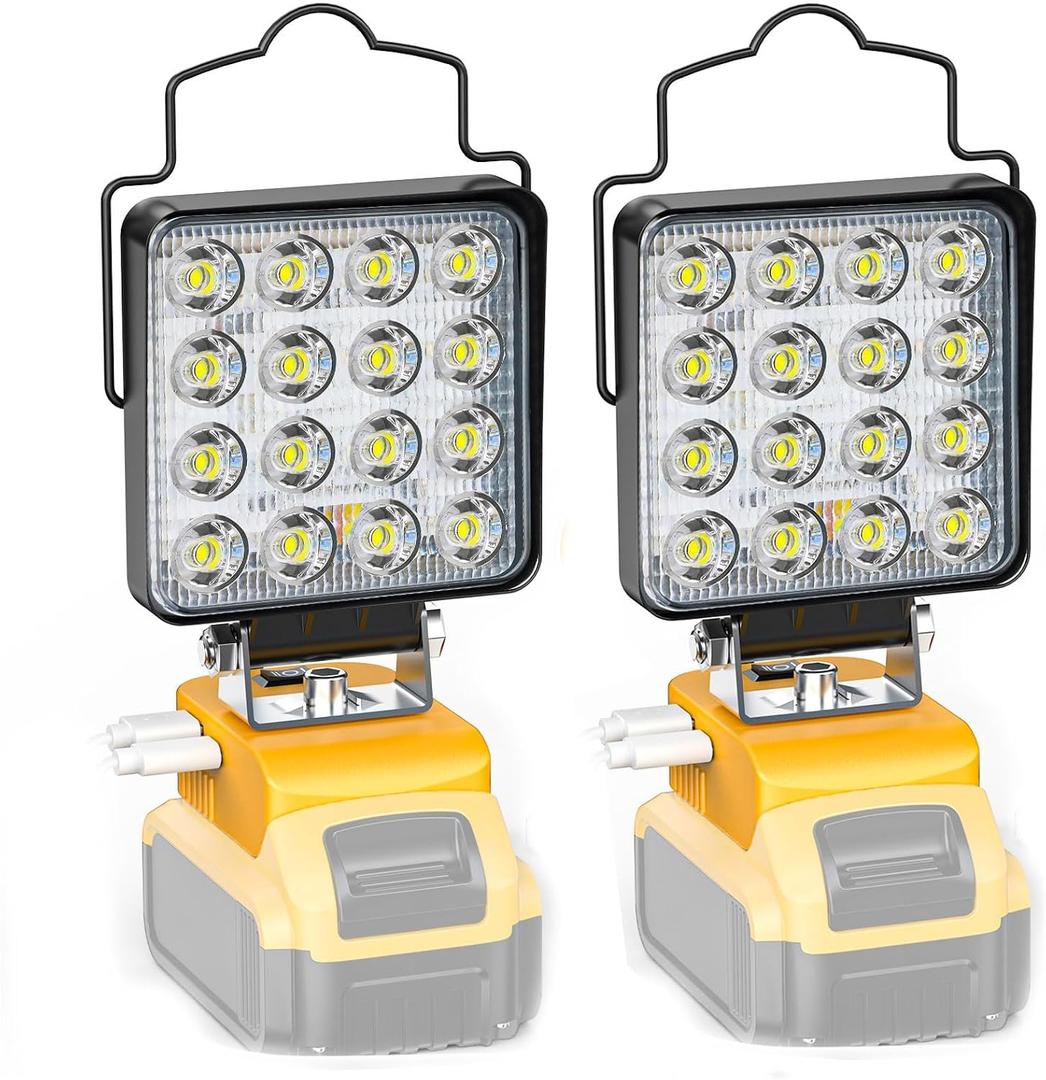Ecarke 2 PCS Cordless LED Work Light Compatible with DeWALT 20V: 112W 11200LM Flashlight with USB & Type-C Charging Output Port, Portable Battery Flood Light Job Site, Camping, Battery Not Included