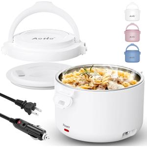 Aotto Electric Lunch Box, 32 oz Portable Food Warmer Heater, Lunch Warmer Portable for Work/Office/Car/Travel 12V/24V/110V 3-in-1, Warming Soup & Meal, Spill-Free, Men & Women's Gifts, White