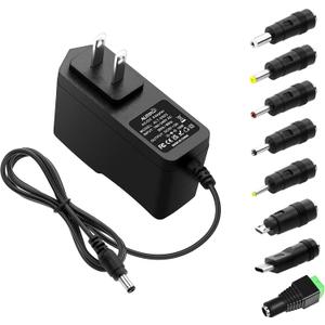 ALITOVE 5V 2A Power Supply Adapter Charger 5 Volt 10W AC 100-240V 50-60Hz Replacement Power Cord 2000mA 1500mA 1A with 8 Tips for Security Camera Baby Monitor Digital Photo Frame TV Box LED Light (Black)