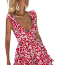 SKAYS Women's Floral Flower Tie Back Wrap V Neck Ruffle Sleeveless A Line Sexy Dress Medium