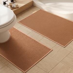 YIHOUSE Bathroom Rugs Mat Contour 16x24, Non Slip Quick Dry Bath Mats for Bathroom Absorbent Ultra Thin Bath Rugs Machine Washable Fit Under Door for Sink, Cabinet, Laundry (Orange, 16"x24"-U)