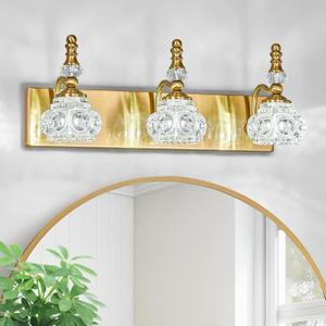 Modern Glass Crystal Vanity Light - Vintage Bathroom Lighting Fixtures Over Mirror, 3 Light Vanity Lights G9 Bulb (19.68 Inch, Gold)