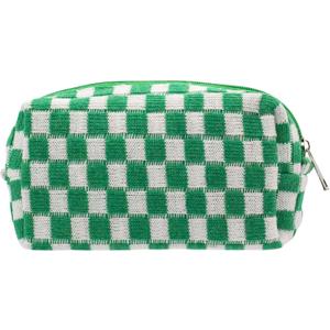 PAZIMIIK Checkered Makeup Bag for Purse Portable Zipper Make Up Pouch Small Cosmetic Case for Travel Accessories (Green)