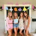 Princess Happy Birthday Banner, Pre-Strung Glitter Birthday Garland with Castle Princess Dresses Cutouts for Girls Party & Baby Shower Decorations