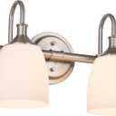 2-Light Bathroom Vanity Light Fixtures Over Mirror, Vintage Vanity Lights for Living Room, Milk White Glass Shades, Standard E26 Base, Brushed Nickel