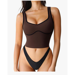 SUUKSESS Women Sweetheart Neckline Longline Sports Bra Padded Basic Workout Crop Tank Top, M