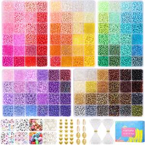 Funtopia 4mm 13000pcs+ Seed Beads for Jewelry Making, 120 Colors Small Glass Beads for Bracelets, Friendship Bracelet Kit with Alphabet Letter Beads Smile Face Beads for DIY, Art and Craft