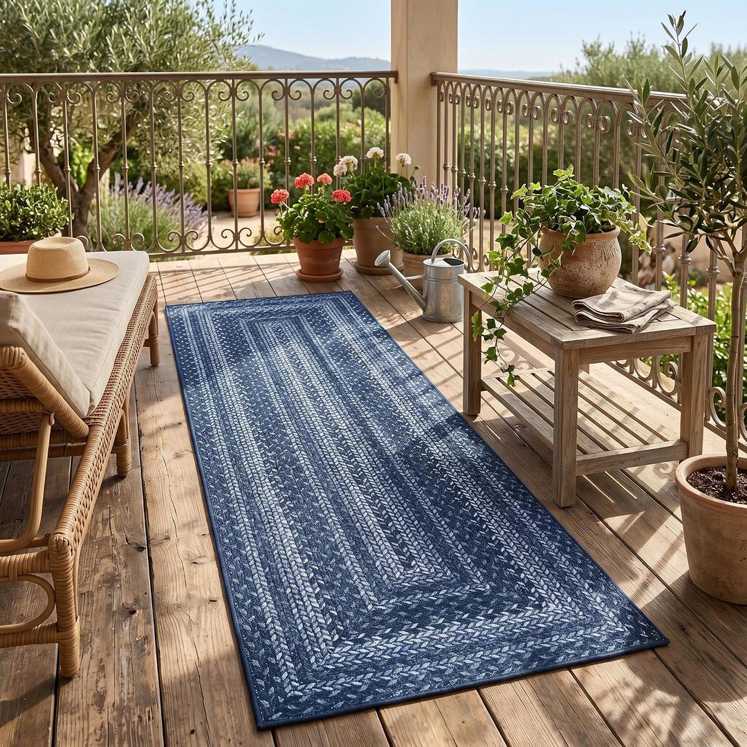 Garvee Runner Rug 2x6 Easy Jute Hallway Runner Rug Washable Non Slip Indoor Outdoor Rugs for Patio Entryway Ultra-Thin Non-Shedding Floor Mat for Laundry Bathroom Bedroom Backyard Porch Navy Blue