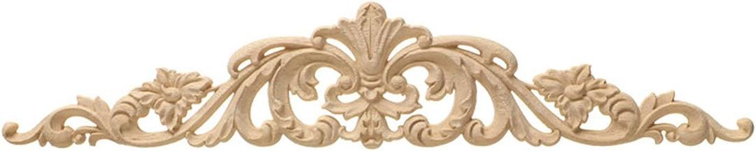 Wood Carved Applique Onlay Unpainted Corner Onlay Applique Door Cabinet Rose Unpainted European Style (04, 40x8cm/15.75x3.15inch) (14)