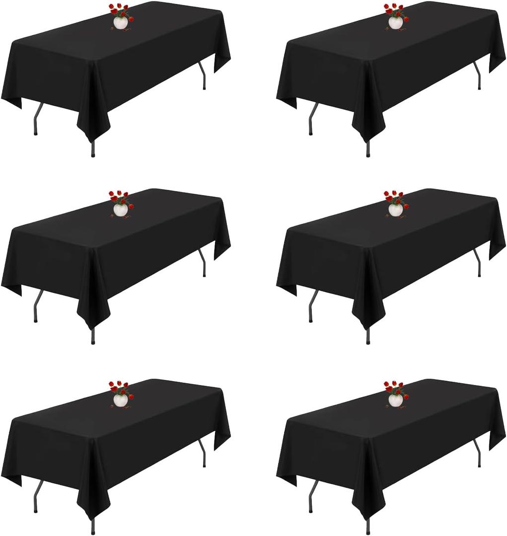 6 Pack Black Tablecloth 60 x 126 Inch, Polyester Table Cloths for 8 Foot Rectangle Tables, Wrinkle Resistant Polyester Black Table Clothes for Wedding, Parties, Banquet