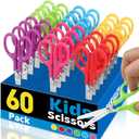 BURVAGY 60Pack 5" Small School Student Blunt Craft Kids Scissors, Sharp Stainless Steel Blades Safety Comfort Grip Scissors for Kids Children Cutting Paper, 5Inch
